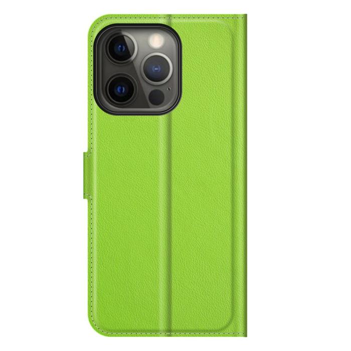 Bild 6, iPhone 13 Pro Max - Litchi Slim Läder Fodral - Grön