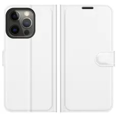 iPhone 13 Pro Max - Litchi Slim Läder Fodral - Vit