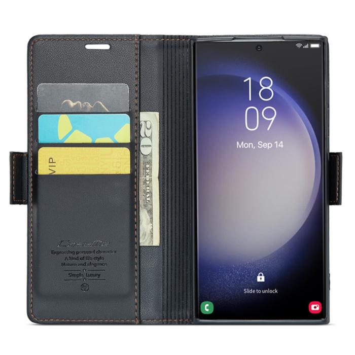 Bild 2, CASEME Galaxy S24 Ultra Fodral Slim Litchi Läder Svart