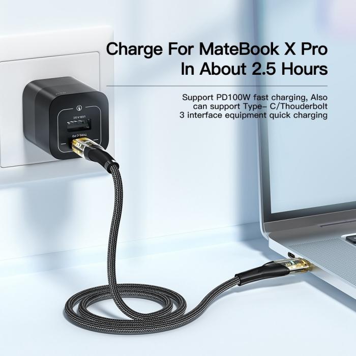 Bild 3, ESSAGER 2m 60W PD USB-C - USB-C Kabel Svart