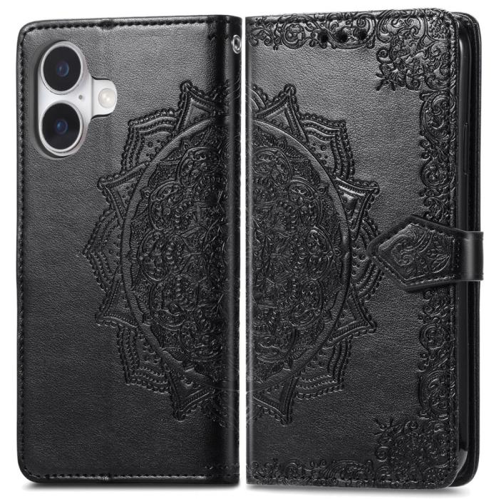 Bild 1, iPhone 16 Fodral Mandala Läder Svart