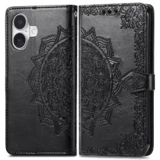 iPhone 16 Fodral Mandala Läder Svart