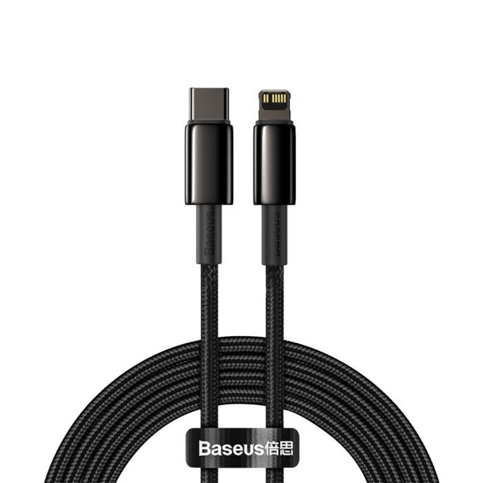 Bild 1, Baseus 2m 20W PD USB-C - Lightning Flätad Nylon Kabel - Svart