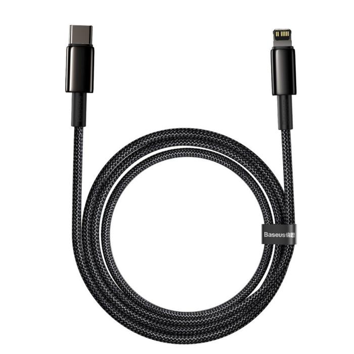 Bild 3, Baseus 2m 20W PD USB-C - Lightning Flätad Nylon Kabel - Svart