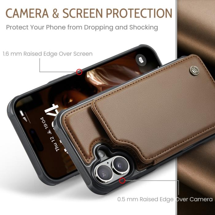 Bild 5, CASEME iPhone 16 Plus Skal RFID Kickstand Plånbok Brun