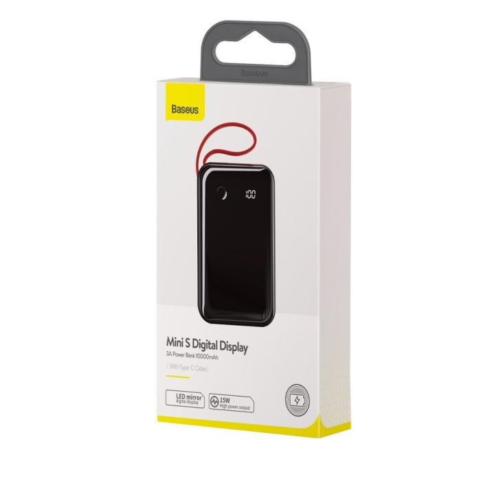 Bild 6, Baseus 10000 mAh 15W Power Bank Mini S Med USB-C Kabel Röd/Svart
