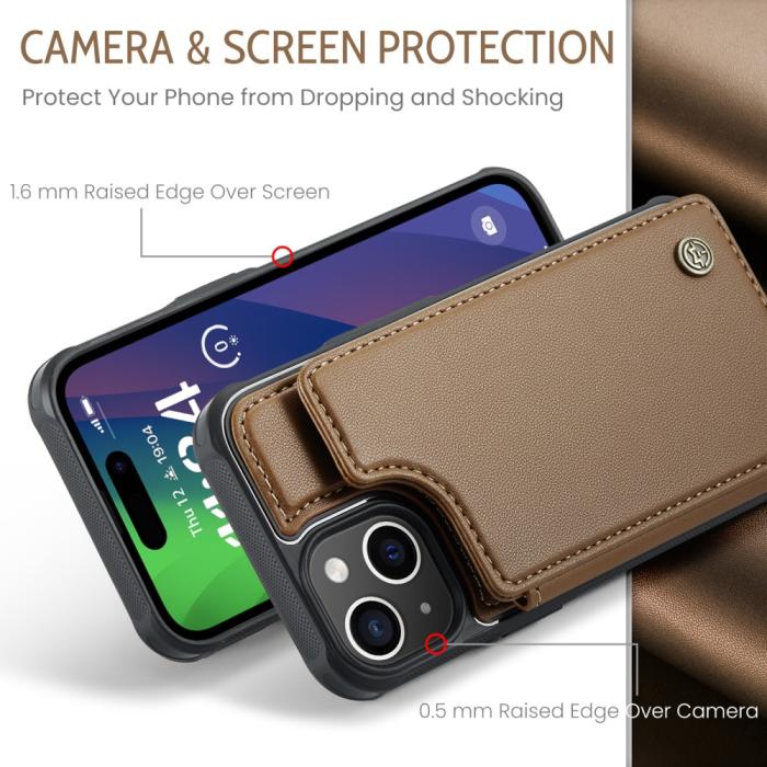 Bild 5, CASEME iPhone 15 Plus Skal RFID Kickstand Plånbok Brun