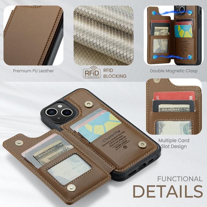Bild 6, CASEME iPhone 15 Plus Skal RFID Kickstand Plånbok Brun