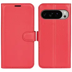 Google Pixel 10 Pro XL Fodral Litchi L&auml;der R&ouml;d