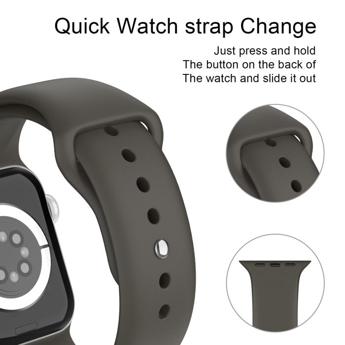Bild 4, Apple Watch 42/44/45/49 mm Silikon Armband (M/L) Mörk Brun