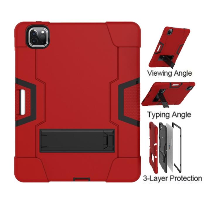 Bild 2, iPad Pro 12.9 (2020/2021) - Shockproof Skal Med Kickstand - Röd/Svart