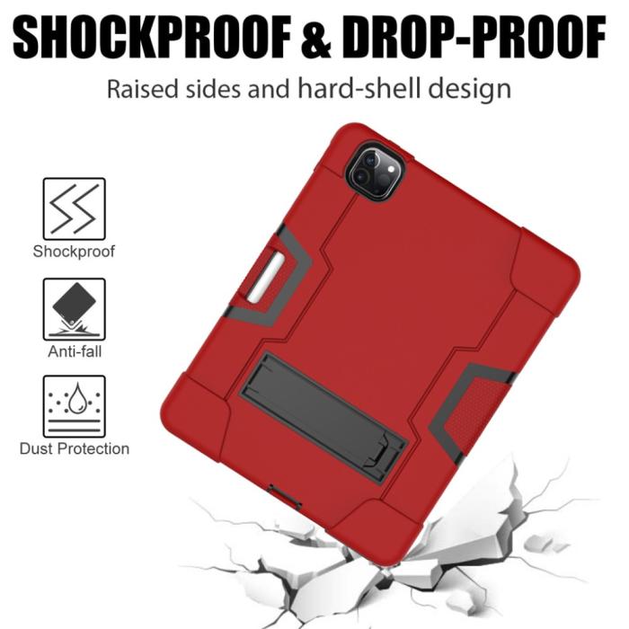 Bild 4, iPad Pro 12.9 (2020/2021) - Shockproof Skal Med Kickstand - Röd/Svart