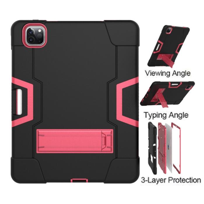 Bild 2, iPad Pro 12.9 (2020/2021) - Shockproof Skal Med Kickstand - Svart/Rosa
