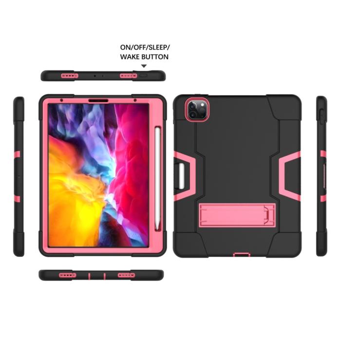 Bild 3, iPad Pro 12.9 (2020/2021) - Shockproof Skal Med Kickstand - Svart/Rosa
