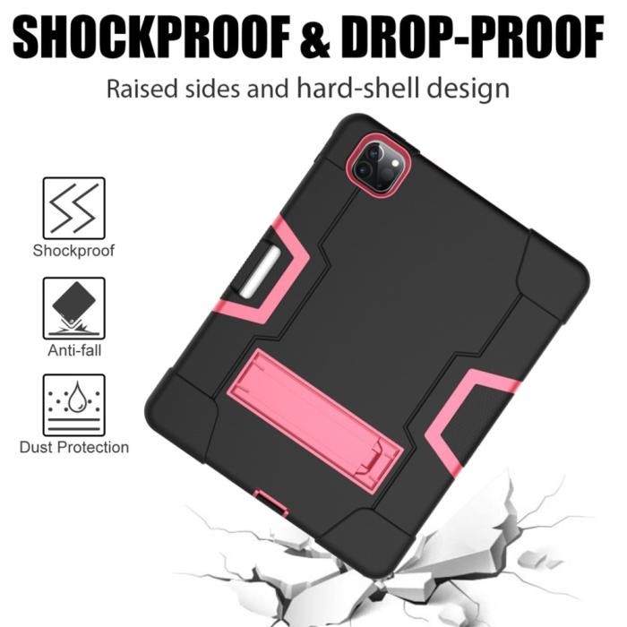 Bild 4, iPad Pro 12.9 (2020/2021) - Shockproof Skal Med Kickstand - Svart/Rosa