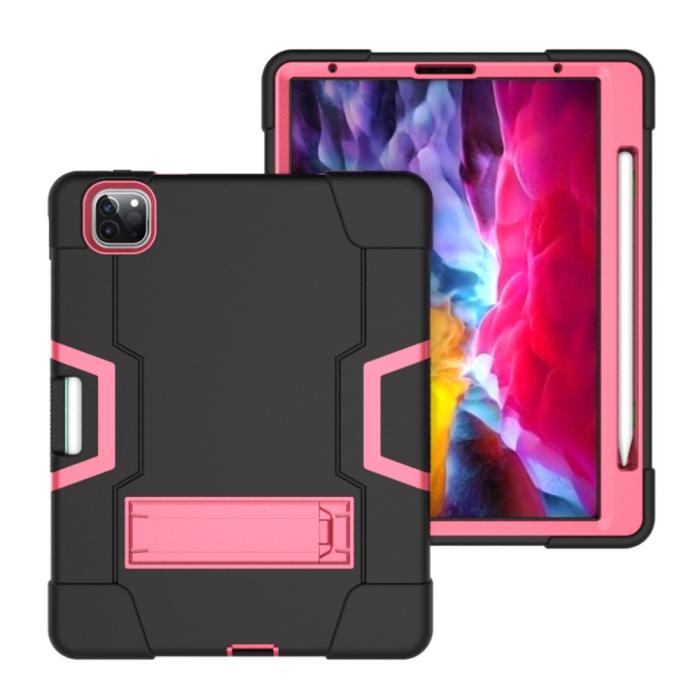 Bild 5, iPad Pro 12.9 (2020/2021) - Shockproof Skal Med Kickstand - Svart/Rosa