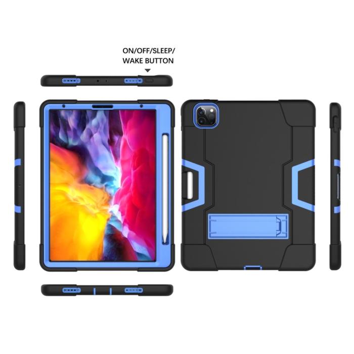 Bild 3, iPad Pro 12.9 (2020/2021) - Shockproof Skal Med Kickstand - Svart/Blå