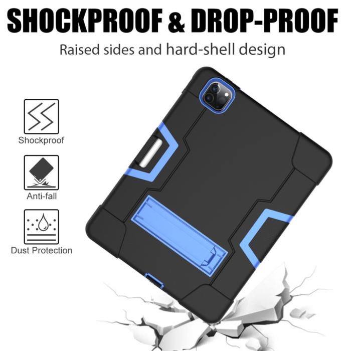 Bild 4, iPad Pro 12.9 (2020/2021) - Shockproof Skal Med Kickstand - Svart/Blå
