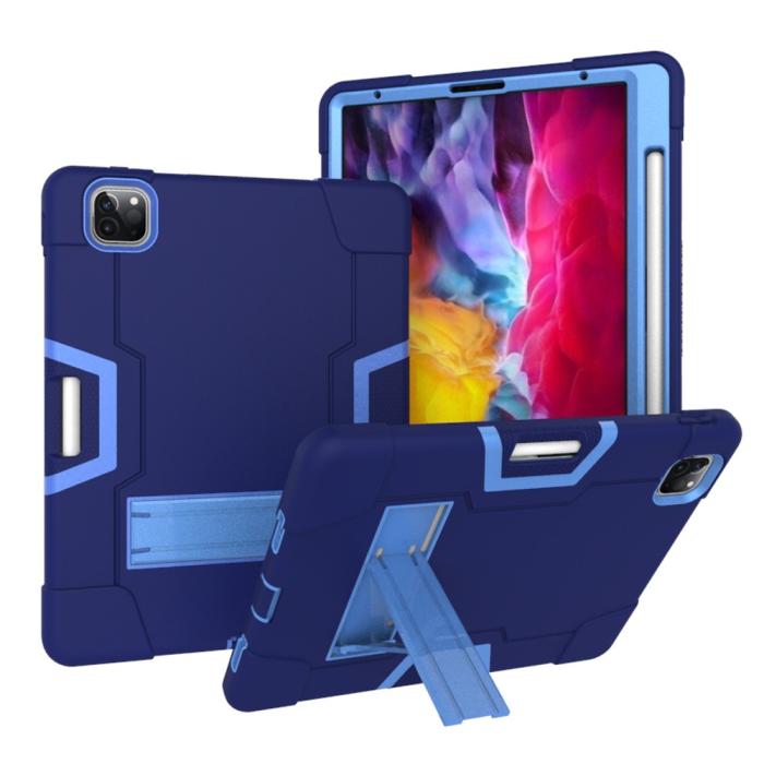 Bild 1, iPad Pro 12.9 (2020/2021) - Shockproof Skal Med Kickstand - Mörk Blå/Blå