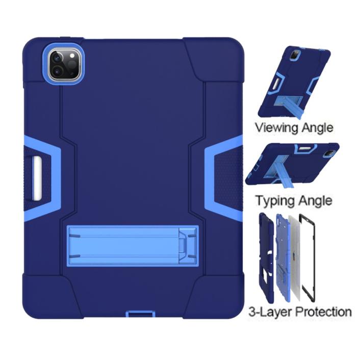Bild 2, iPad Pro 12.9 (2020/2021) - Shockproof Skal Med Kickstand - Mörk Blå/Blå
