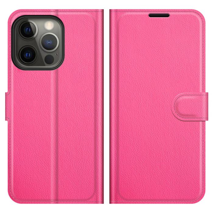 Bild 1, iPhone 13 Pro Max - Litchi Slim Läder Fodral - Rosa