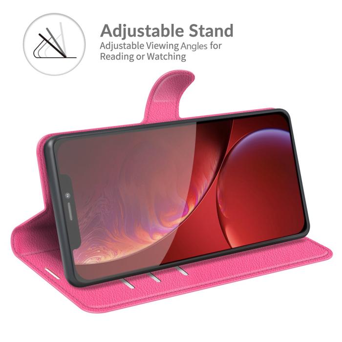 Bild 2, iPhone 13 Pro Max - Litchi Slim Läder Fodral - Rosa