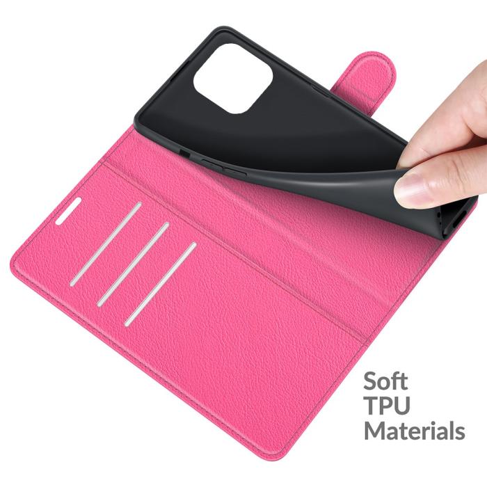 Bild 4, iPhone 13 Pro Max - Litchi Slim Läder Fodral - Rosa