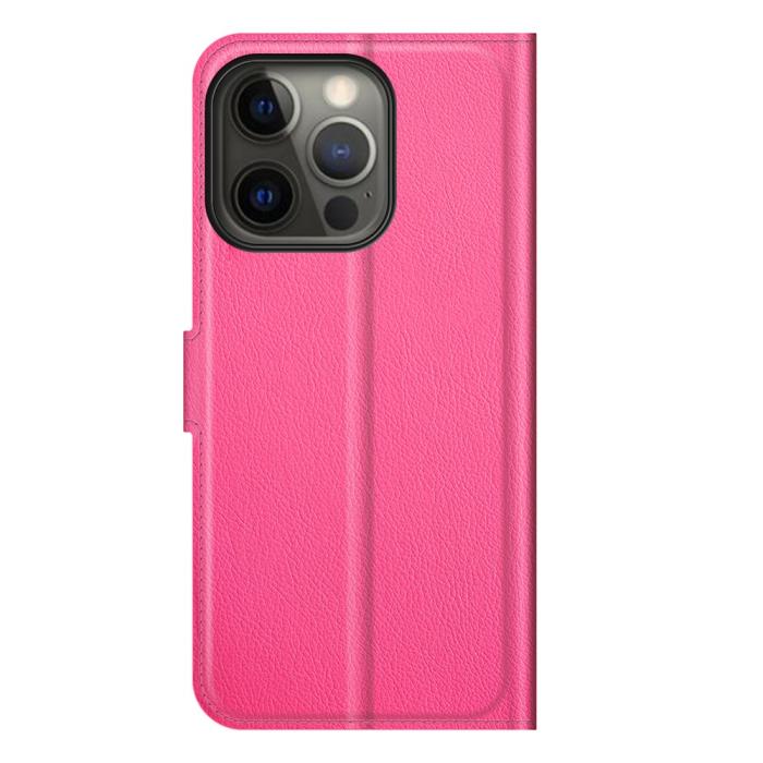 Bild 6, iPhone 13 Pro Max - Litchi Slim Läder Fodral - Rosa