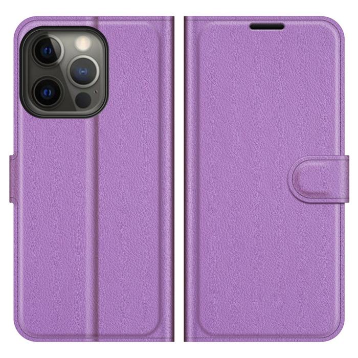 Bild 1, iPhone 13 Pro Max - Litchi Slim Läder Fodral - Lila