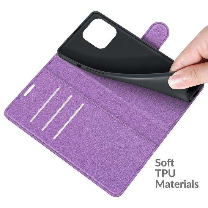 Bild 4, iPhone 13 Pro Max - Litchi Slim Läder Fodral - Lila