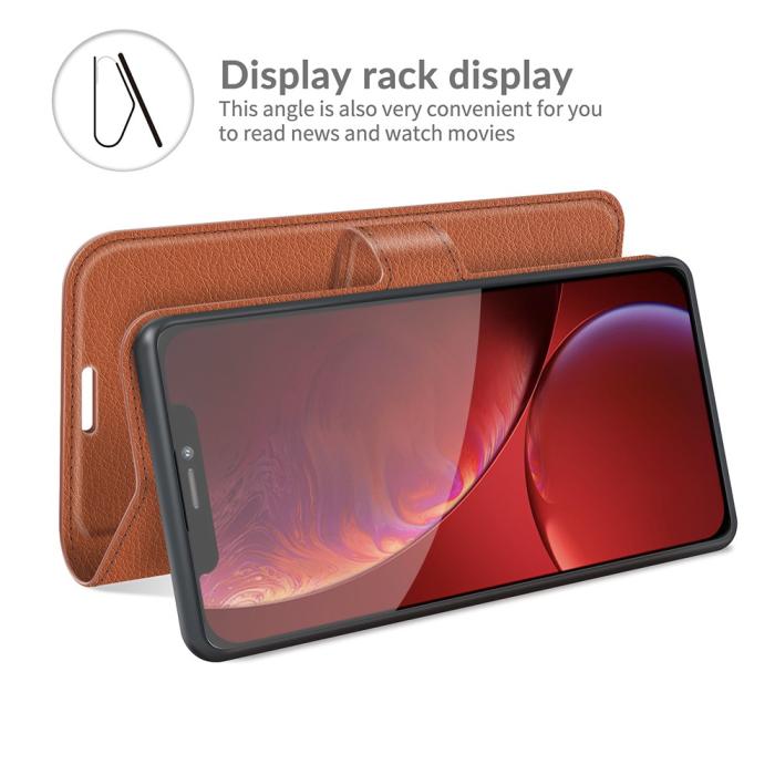 Bild 3, iPhone 13 Pro Max - Litchi Slim Läder Fodral - Brun