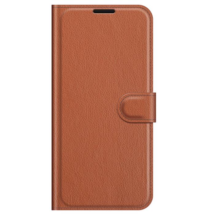 Bild 5, iPhone 13 Pro Max - Litchi Slim Läder Fodral - Brun