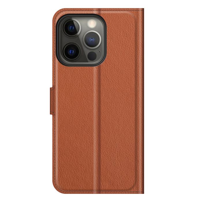 Bild 6, iPhone 13 Pro Max - Litchi Slim Läder Fodral - Brun