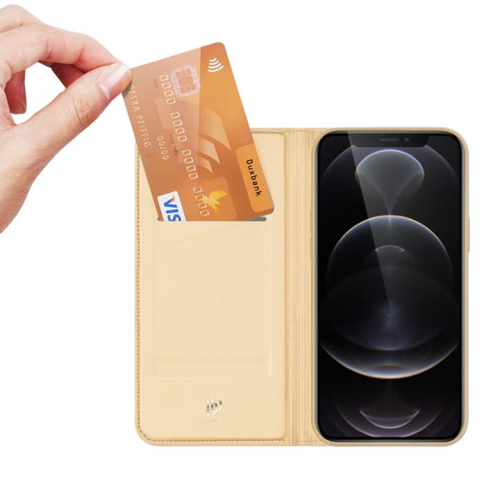 Bild 4, iPhone 13 Pro Max - DUX DUCIS Skin Pro Läder Fodral - Guld