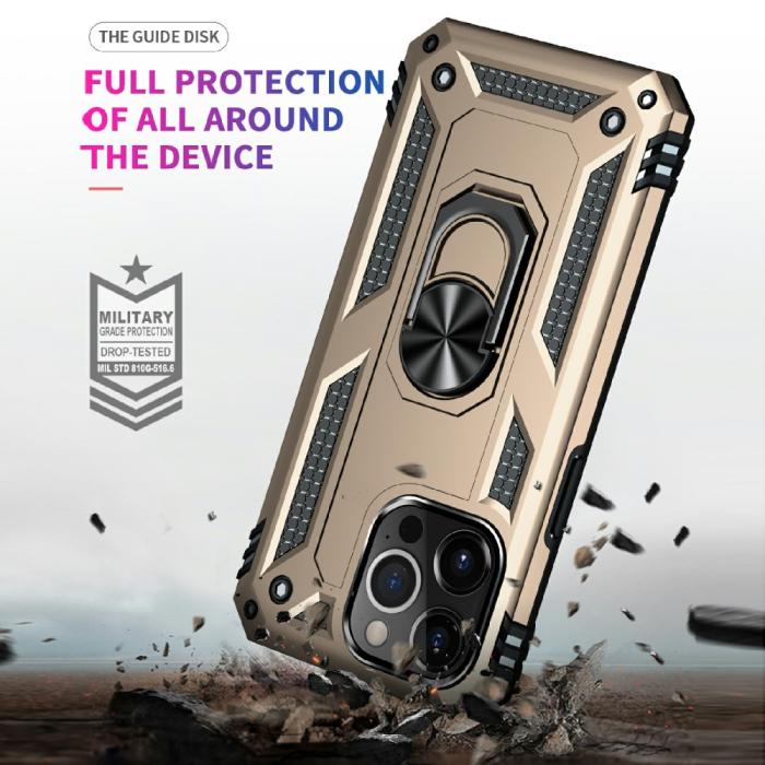 Bild 4, iPhone 13 Pro Max - Shockproof Hybrid Armor Ring Skal - Guld