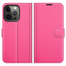 iPhone 13 Pro Max - Litchi Slim Läder Fodral - Rosa