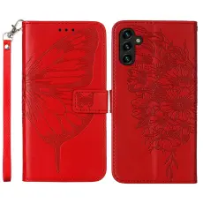 Samsung Galaxy A54 5G Fodral Med Fjäril Tryck Röd