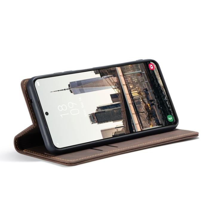 Bild 5, CASEME Samsung Galaxy S22 Fodral Flip Retro Läder Brun