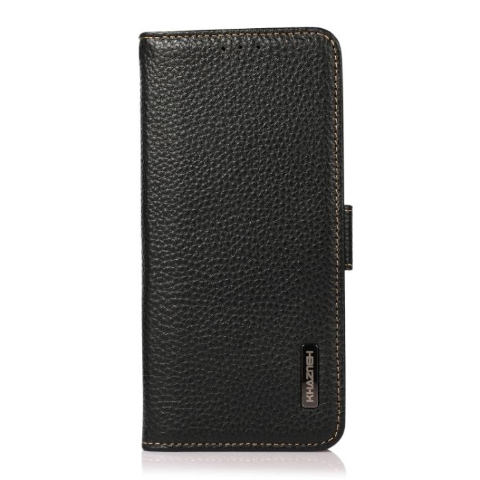 Bild 2, KHAZNEH Samsung Galaxy S22 Fodral RFID Litchi Äkta Läder Svart