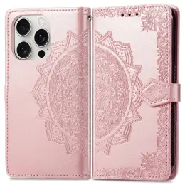 iPhone 16 Pro Fodral Mandala Läder Roséguld
