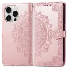 iPhone 16 Pro Fodral Mandala Läder Roséguld