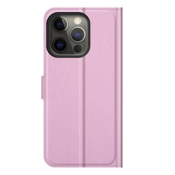 Bild 6, iPhone 13 Pro - Litchi Läder Fodral - Ljus Rosa