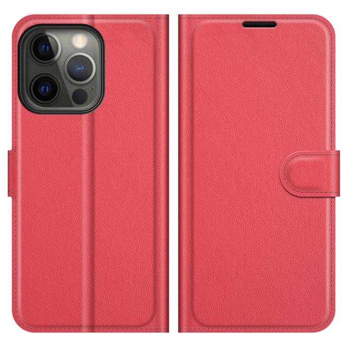 Bild 1, iPhone 13 Pro - Litchi Läder Fodral - Röd