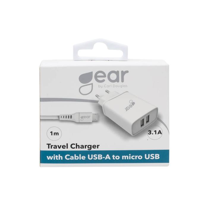 Bild 2, GEAR Väggladdare 2xUSB 3.1A Inkl. MicroUSB Kabel 1m Vit