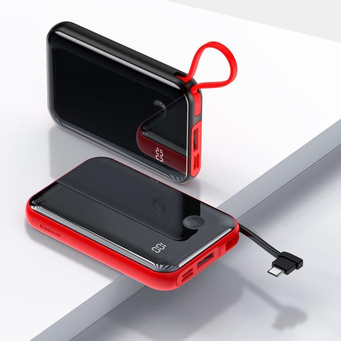Bild 2, Baseus 10000 mAh 15W Power Bank Mini S Med USB-C Kabel Röd/Svart