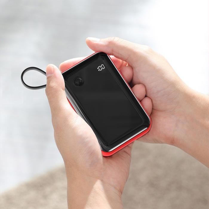 Bild 3, Baseus 10000 mAh 15W Power Bank Mini S Med USB-C Kabel Röd/Svart