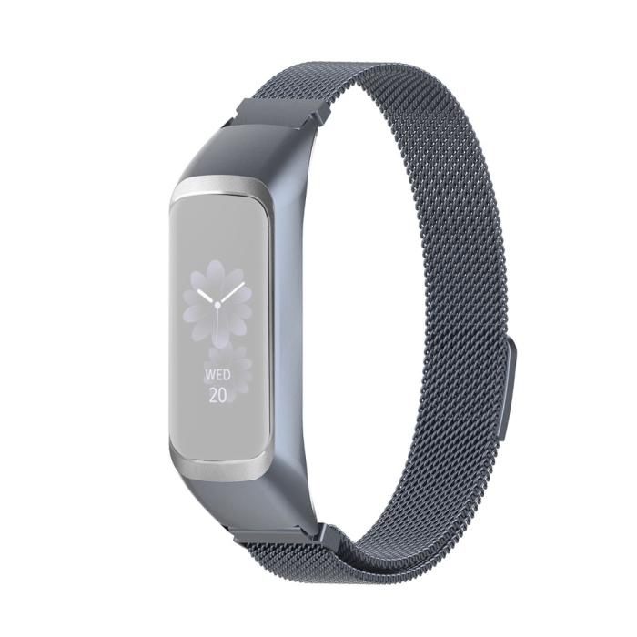 Bild 1, Samsung Galaxy Fit 2 Metall Armband Milanese Loop Grå