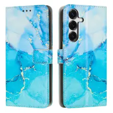 Samsung Galaxy S26 Fodral L&auml;der Marmor Bl&aring; / Gr&ouml;n