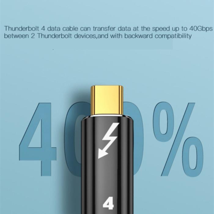 Bild 2, Thunderbolt 4 Kabel 30cm USB-C 100W 8K 60Hz PD Svart