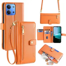 Xiaomi Redmi 15C Fodral L&auml;der Multifunktionellt Orange